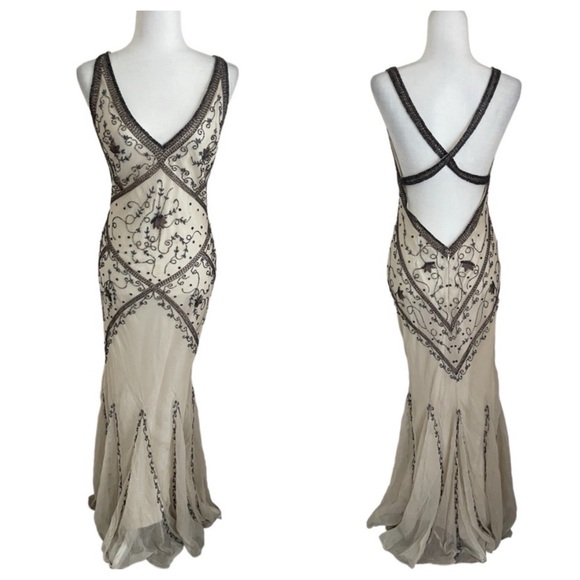 Vintage 90’s 100% Silk Beaded Dress Silk Slip Dress Backless White Gown Prom Y2K - Picture 2 of 16